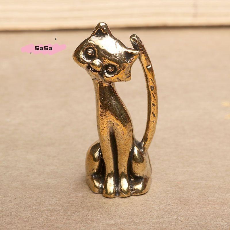 S-1Pc Antique Brass Cat Statue - Copper Animal Sculpture Incense Burner Home Desktop Decor Figurine For Cat Lovers