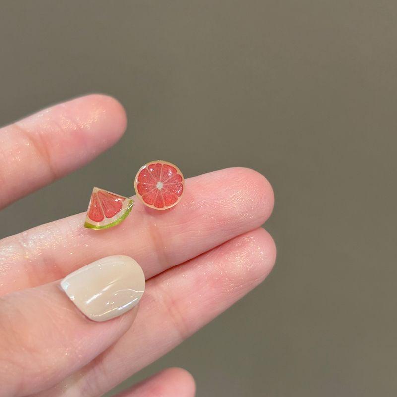 

Original Grapefruit Resin Earrings Small Cute Unique Stylish S925 Silver Stud Earrings Creative Fairy Beautiful Spring and Summer Ear Clip A pair of plastic needles((Anti-allergy))