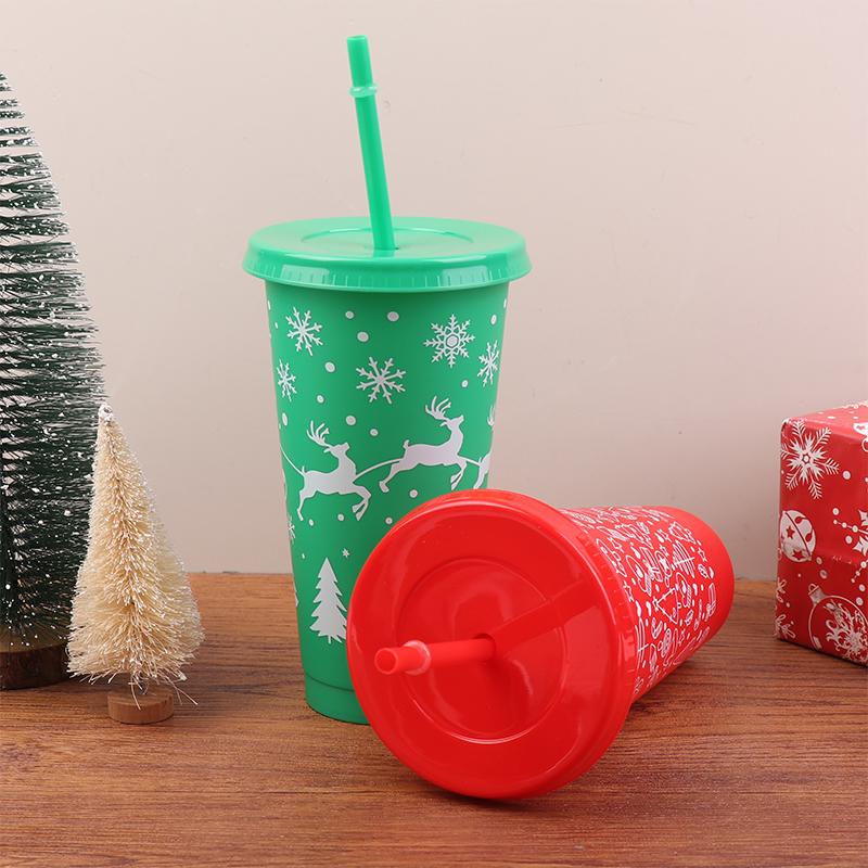 1pcs Christmas Straw Cup 710ml 24oz Large Capacity Single Layer PP Plastic Tumbler Party Tableware Holiday Gift