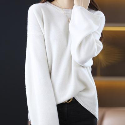 Autumn and Winter Lazy Casual Temperament Crew Neck Sweater Women's Foreign Style Solid Color Loose Pullover Bottoming Knitted Sweater
