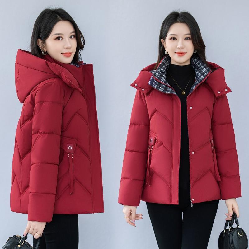 Womens Winter Hooded Cotton Coat Plus Size Solid Color Warm Loose Casual Jacket