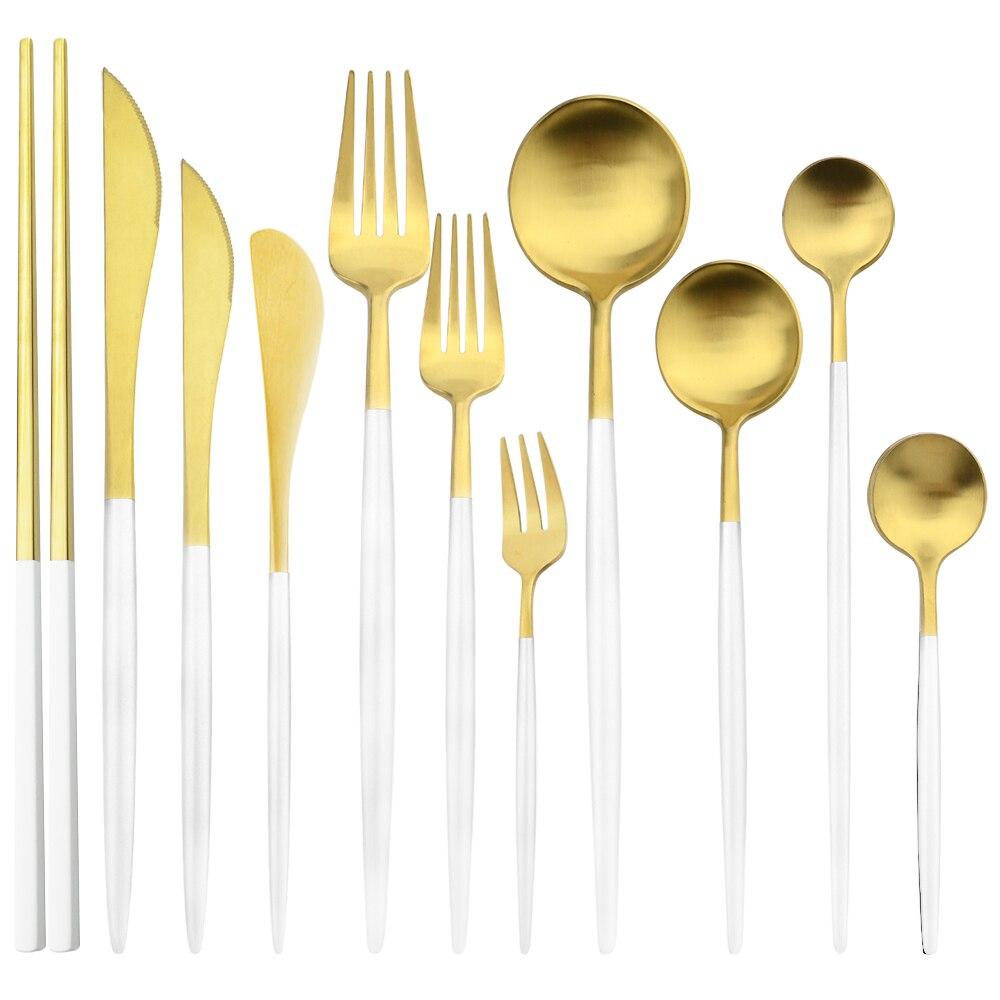 11 Pcs Black Gold Stainless Steel Tableware Cutlery Set 304 Spoon Knife Fork Flatware Set Silverware Kitchen Home Dinnerware Set