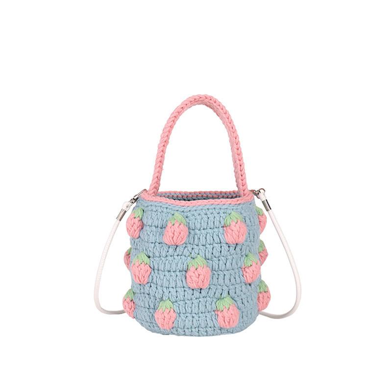 Cute Color Blocking Strawberry Pattern Women Knit Handbag For Daily Use