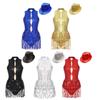 Dames Mouwloze Backless Leotard Keyhole Glanzende Pailletten Kwast Franje Bodysuit Latijnse Dans Hoed
