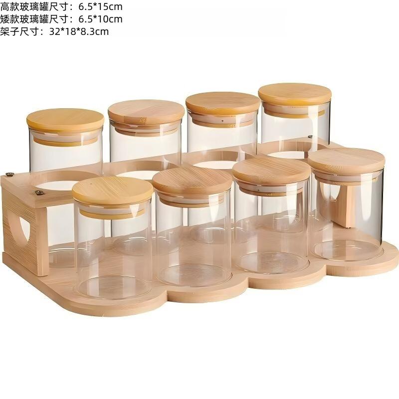 Glass Spice Jar Set with Wooden Rack