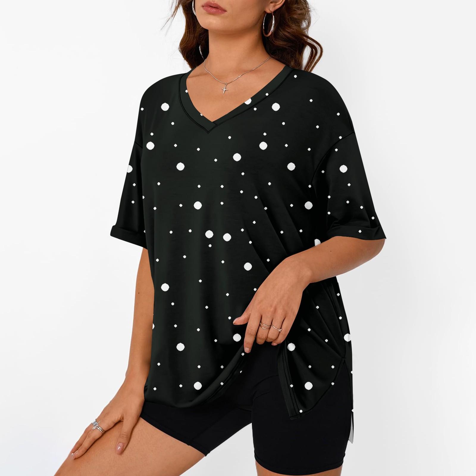 

Women s Summer Casual Tops Print Large Size T-shirts V-neck Short-sleeved Shirts Casual Loose Tops L