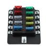 10 Way Blade Fuse Box Holder Fuse Blocks with Red LED Indicator 10Pcs Fuses 10Pcs Terminals for Car Boat Marine Caravan