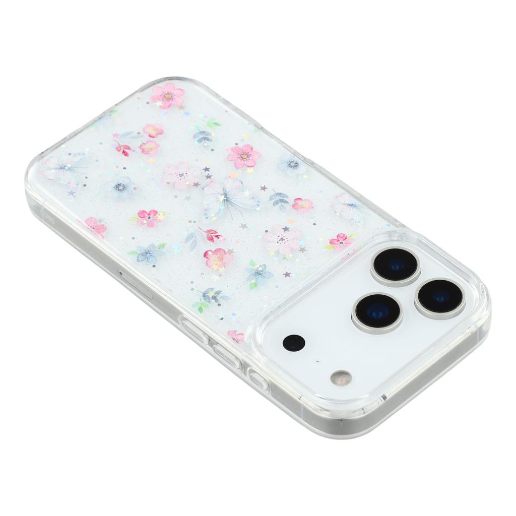 For iPhone 17 Pro Case Glitter Flower Epoxy Shockproof Phone Cover