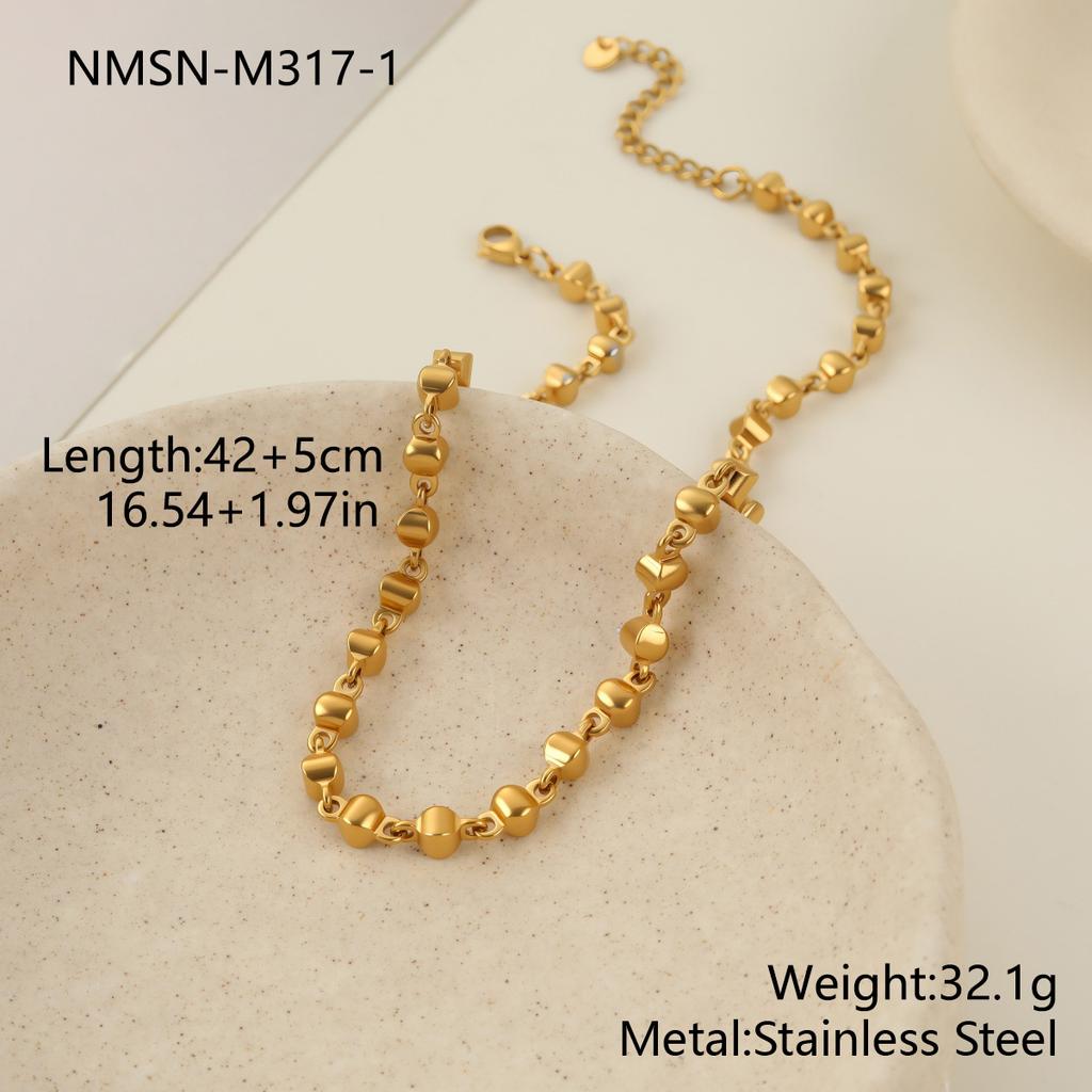 GEMCHIC Women's Stainless Steel Minimalist Geometric Block Bead Necklace and Bracelet Set Fashion Jewelry Set