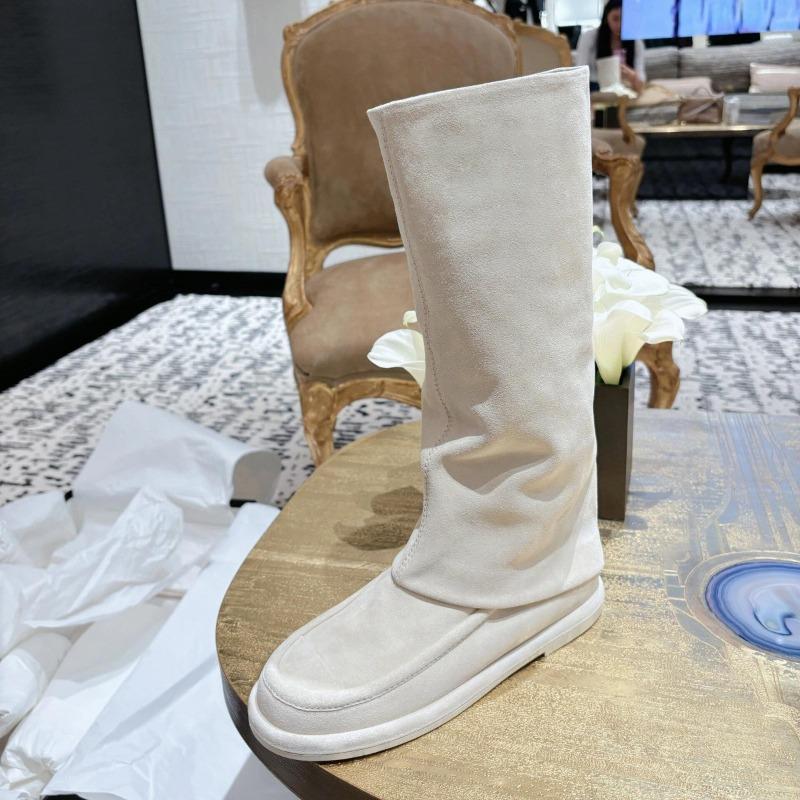 Cowhide Version~ Genuine Leather Thick-soled White Boots Women's Winter New Trouser Boots Knight Boots Tall Boots Long Boots