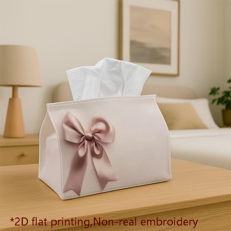 1pc X 2D Flat Printing Elegant Stilllife Style Lace Bow Pattern Design Tissue Storage Box, Suitable for Kitchen, Non-Real Embroidery Living Room, Bedr