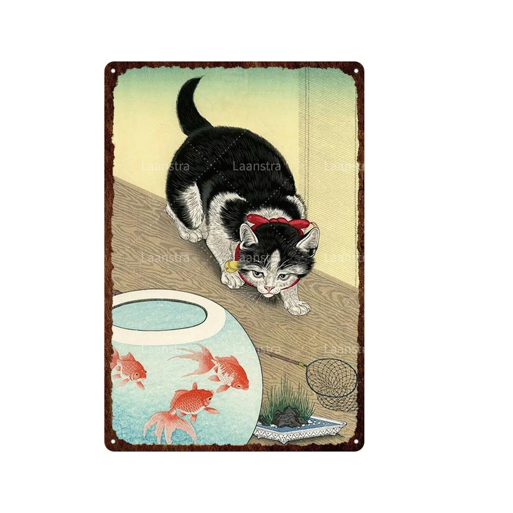 Cute Animal Funny Cat Metal Signs Vintage Metal Sign Painting Plate for Bar Club Pet Shop Decor Retro Poster Wall Decor Painting