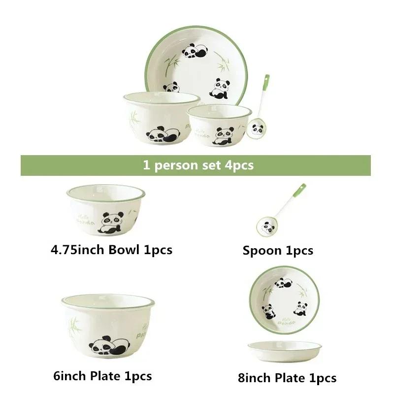 Ceramic Tableware Combination Set Lovely Cartoon Panda Children Plate Bowl Spoon Porcelain Restaurant Noodle Bowl Steak Plate