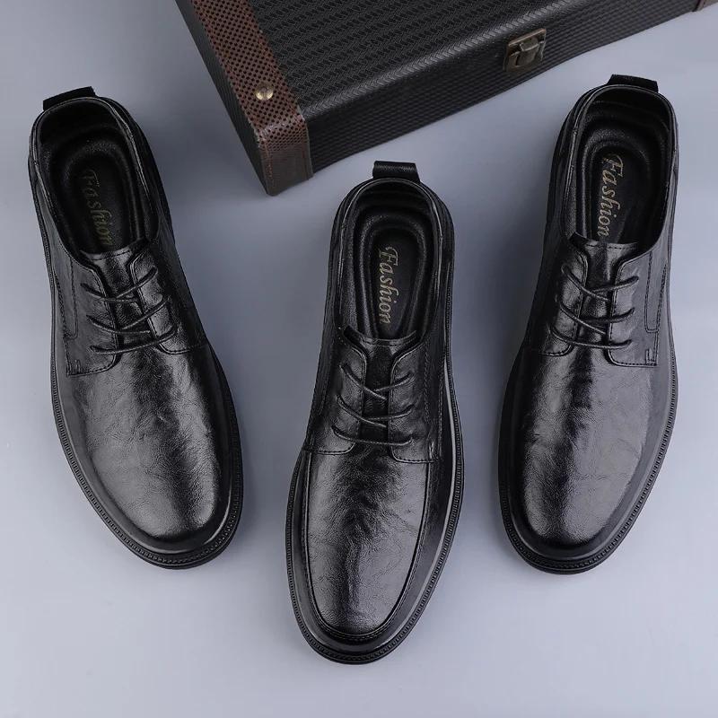 New Fashion Men Oxford Shoes Genuine Leather Mens Oxfords Shoes Casual Wedding Dress Footwear Soft Lace-up Formal Business Shoes