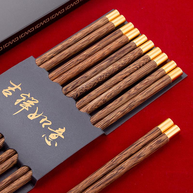 5Pairs High Quality Red Sandalwood Chopsticks Set Chinese Style Non-lacquered Non-wax Solid Wood Family Hotel Chopstick Set
