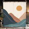 Abstract Mountain Shower Curtain Set Mid Century Minimalist Sunrise Sunset Natural Landscape Modern Polyester Waterproof Cloth