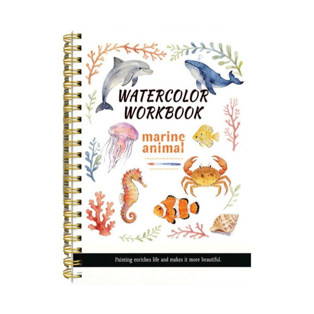 Marine Animal Theme Watercolor Practice Book Spiral Bound Painting Notebook  Beginner Learning