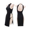 Chinese Style Cheongsam Qipao High Split Dresses Sleeveless Black Short for Womens Dress Cosplay White Bodycon Halter Long Dress