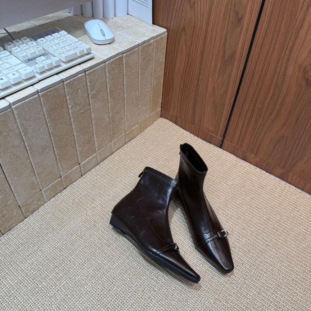 2025 new autumn and winter round head low tube low slope heel rear zipper thin fashion Martin splicing women's short boots