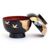 Maeju Lacquerware Zoni Bowl with Lid, Black Interior with Red Crane Design and Gold Mica, Large, 450ml, Traditional Craft, Yamanaka Lacquerware, Made