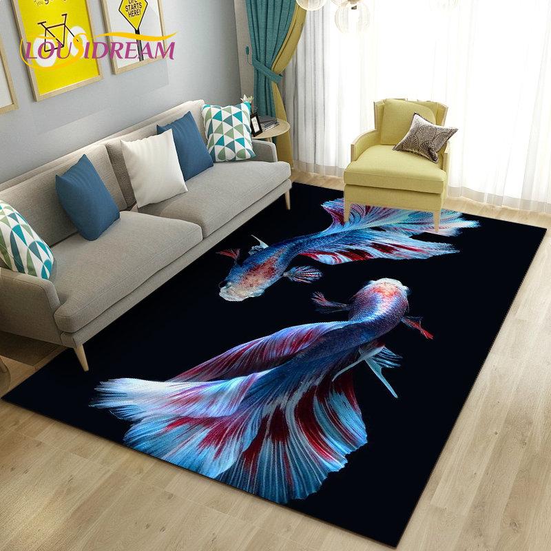 3D Balık Altın Arowana Betta Balık Alan Kilim, Oturma Odası Yatak Odası Kanepe Paspas Dekor için Halı Kilim, Çocuk Oyun kaymaz Zemin Mat