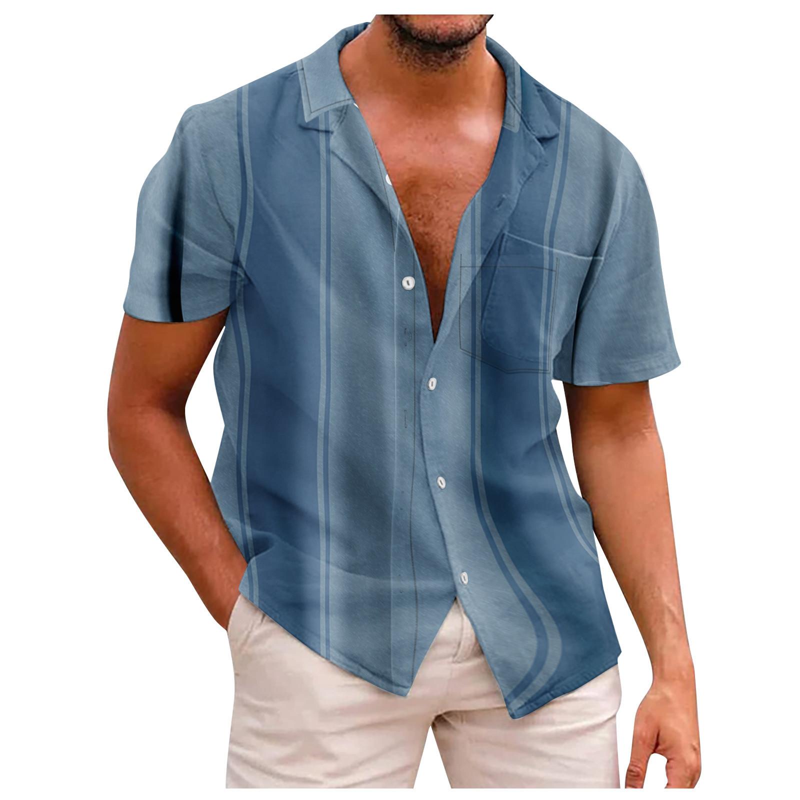 

Short Sleeve Button Shirt Men S Casual Short Sleeve Shirt Loose Shirt With Pocket XXXL синий