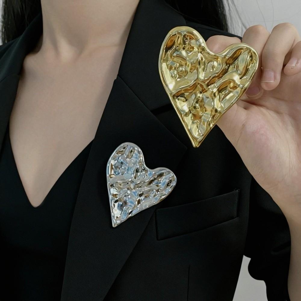 Gold Silver Color Heart Shape Brooch Minimalist Metal Enamel Heart Pins  for Fashion Jewelry Gift