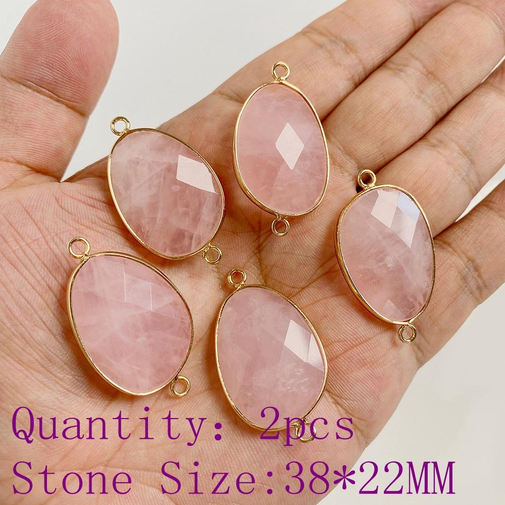 2pcs Natural Rose Pink Crystal Quartz Stone Pendant Conector Charm For Handmade Women Necklace Bracelet Earring Jewelry Making
