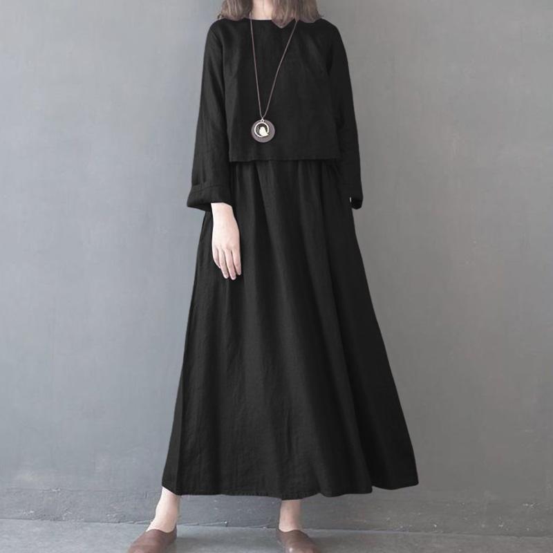 ZANZEA Lässiges, lockeres Langarmkleid mit Rundhalsausschnitt für Damen