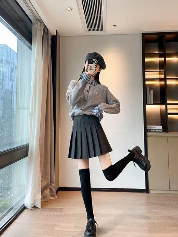 American Retro Plus Size High-Waist Wool Pleated Skirt for Women