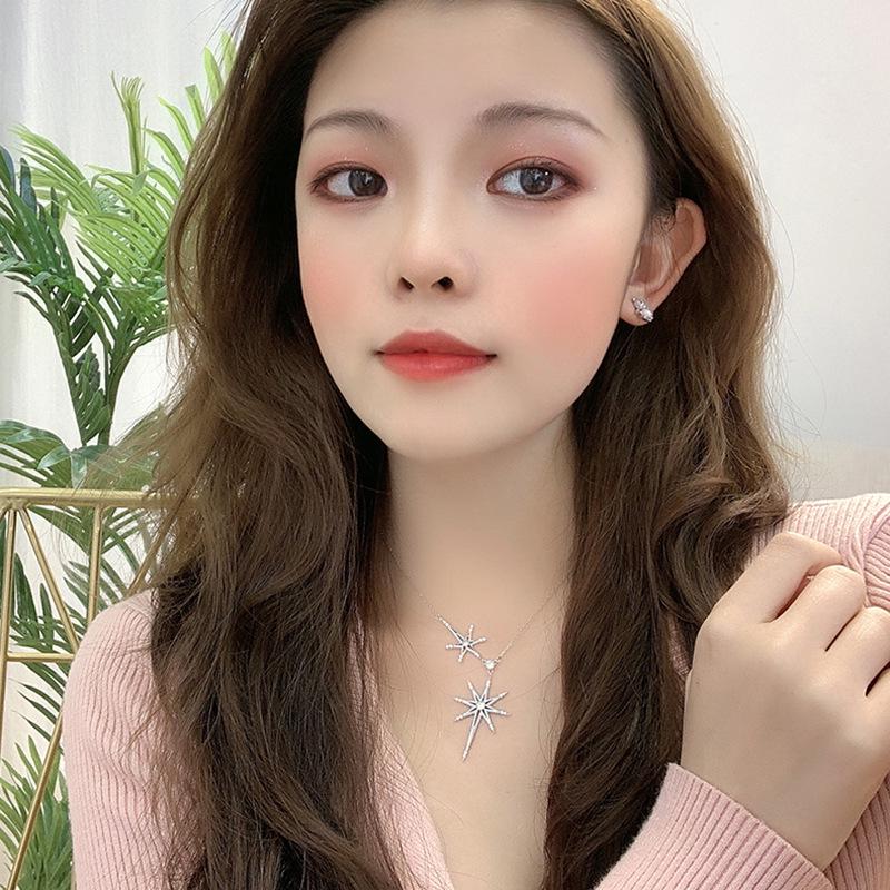 925 Silver Female Six-pointed Star Pendant European and American Light Luxury Neck Chain Star Clavicle Chain Necklace