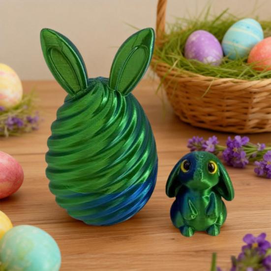 3D Printed Easter Egg with Mini Bunny Inside Spiral Bunny Egg Fidget Toy for Home Office Decor Easter Basket Stuffers for Kids Adults