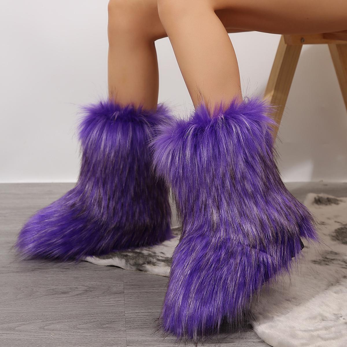 

модные зимние женские пушистые сапоги из искусственного меха лисы женские плюшевые теплые зимние сапоги роскошная обувь для девочек меховые сапоги модная зимняя обувь 43 фиолетовый