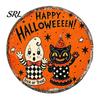 Vintage Style Wall Plaque Retro Halloween Sign, Round Metal Decorative Festive Home Ornament Rustic Art Decor for Living Room Party Decoration