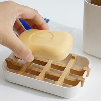 1/2Pcs Bamboo Soap Dish Shower Soap Bar Holder Bamboo Drain Rack Bathroom Soap Tray Anti-slip Bottom Soap Box