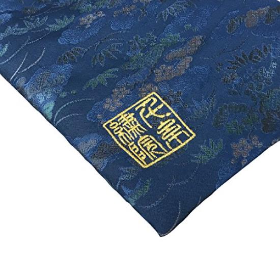 Brocade Drawstring Bag Dewdrop and Large [Senshishuin] Nishijin-ori (Lined) - Pine/Indigo -