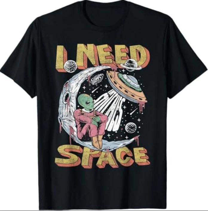 

Funny Alien I Need Space Graphic Tee 100% Cotton T-shirt Mens Tees Top 4XL