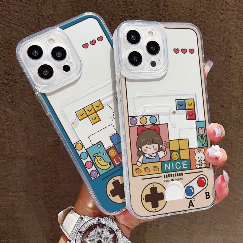 Card Slot Holder Silicone Wallet Pocket Case For Xiaomi Redmi Note 12 13 Pro Oppo A38 A58 A78 Vivo Y21 Y22 Samsung A54 A24 Cover Clear Phone Bumper