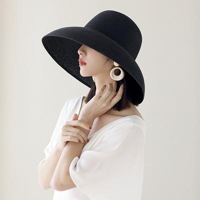Cappello di paglia da donna, estivo, con tesa larga, da viaggio, con protezione solare, Hepburn, con visiera antivento, per le vacanze, da spiaggia, pieghevole, versatile.