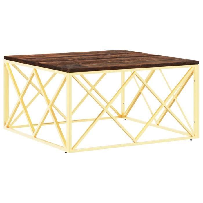 VidaXL Table basse doré acier inoxydable et bois massif récupération 349974