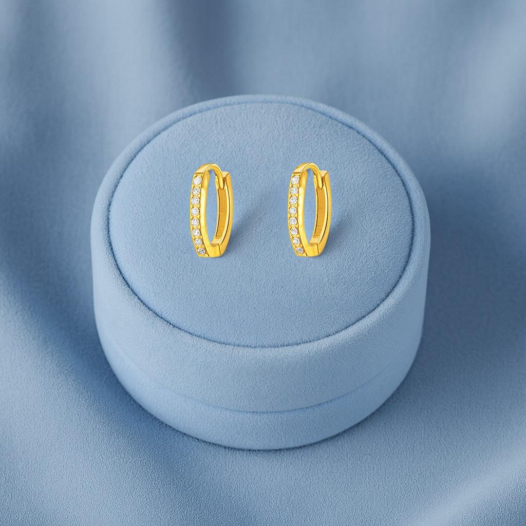 Mini Sleek Pavé Huggie Hoop Earrings - Sterling Silver Yellow Plated
