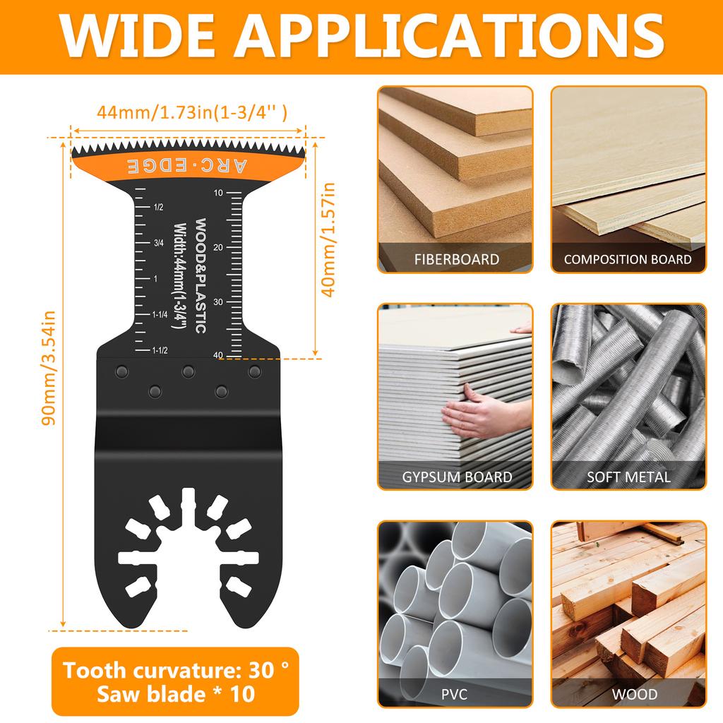 10Pcs Titanium Coated Oscillating Saw Blades 34MM Bi-metal Multi-Function Renovator Saw Blade for Wood Plastic Metal Cutter
