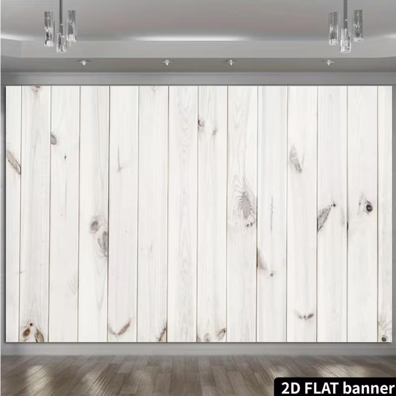 2D Rustic White Wood Backdrop - Natural Wooden Texture Banner for Wedding & Event Decoration