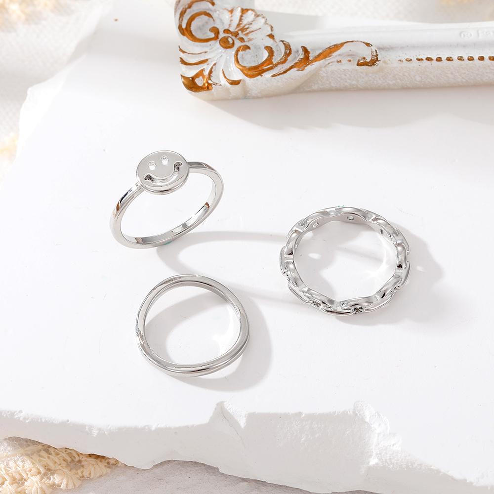 Ensemble de 3 bagues découpées Smiley pour filles, bagues élégantes et tendance, ornements cadeaux exquis