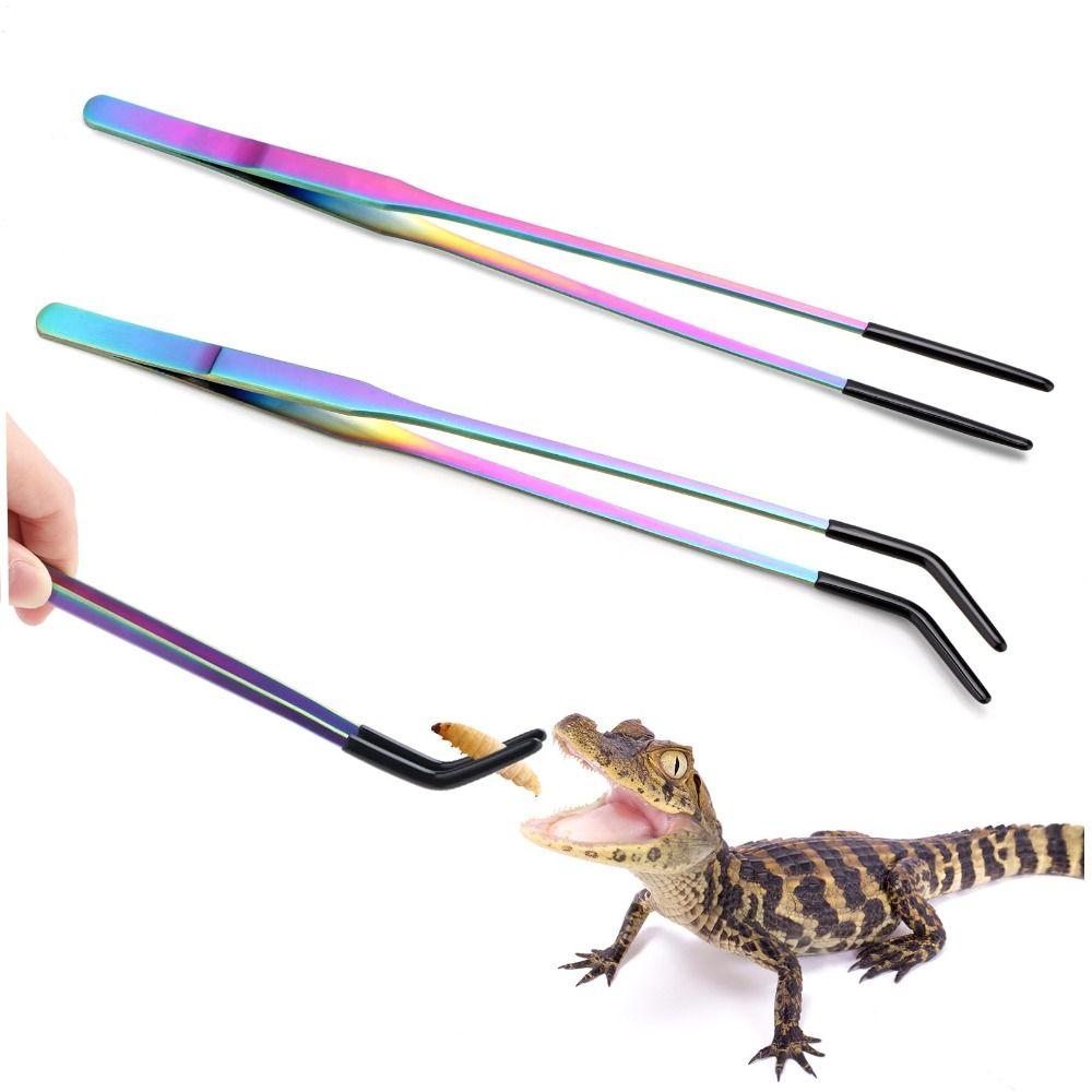 2PCS Stainless Steel Reptile Feeding Tongs Feeder Tools  Bearded Dragons Lizards