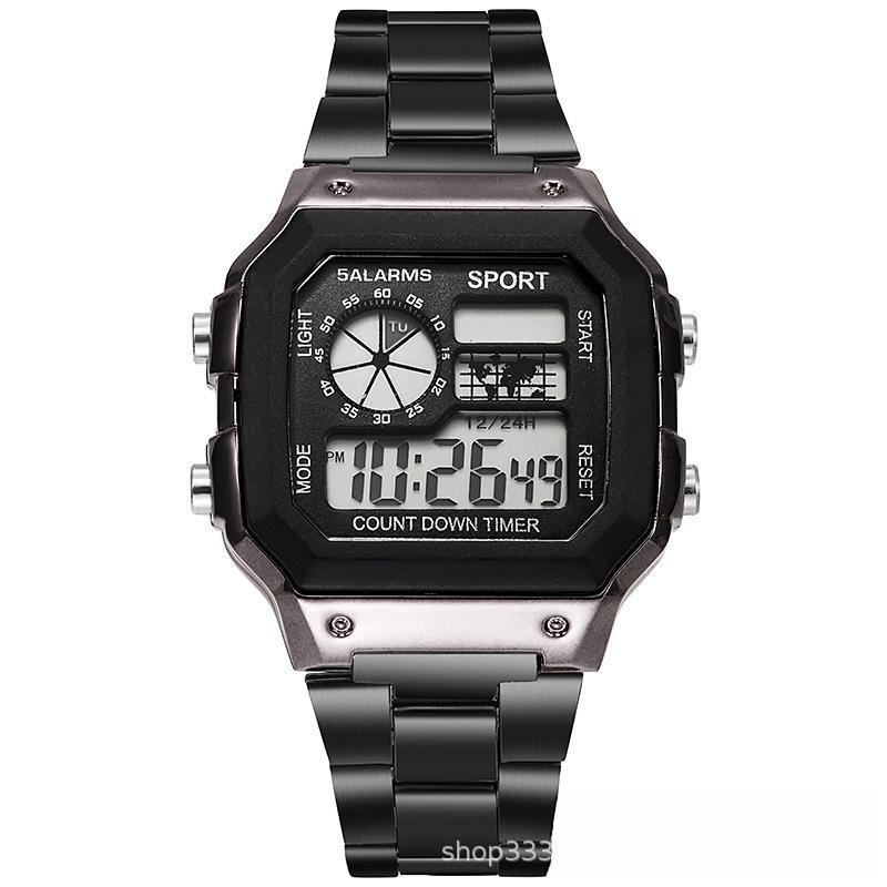 Men's Fashion LED Luminous Steel Band Square Electronic Watch