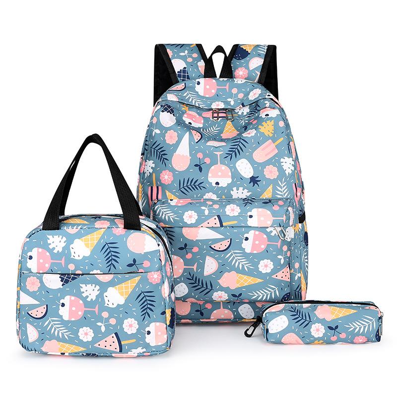 Student backpack three-piece fashion casual printed backpack large capacity computer bag college student schoolbag