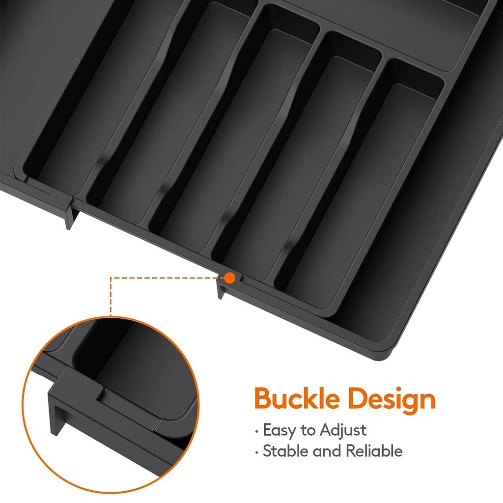 Upgraded Adjustable Plastic Cutlery Drawer Organizer Divided Storage Tray Space Saving Holder for Kitchen Knives Spoons Tableware