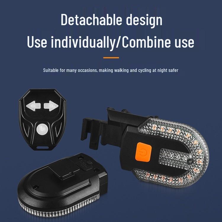 Wireless Remote Control Bicycle Tail Light with Type-C Charging, Detachable 1-Button, and Left/Right Steering Warning