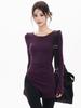 Run Kaka Purple Mid-Length Slit Long Sleeve Yoga Top